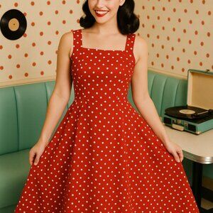 Red Polka Dot Vintage Pinup Dress‎ | Geary Roark Kamisato Size 10 (Modern Small)